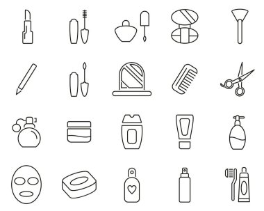 Güzellik Ürünleri veya Kozmetik Simgeleri İnce Çizgili Siyah & Beyaz Set B