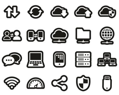 Veri Aktarımı Simgesi Siyah Etikette Beyaz Büyük Ayarla