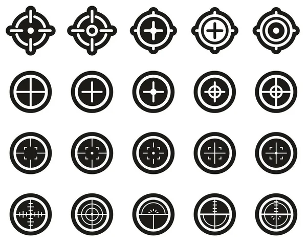 Crosshair ou ícones de visão branco no conjunto de adesivos preto grande — Vetor de Stock