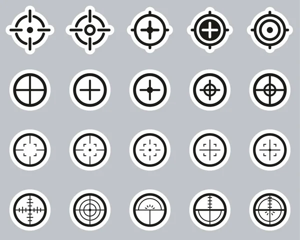 Crosshair ou vista ícones preto & branco adesivo conjunto grande — Vetor de Stock