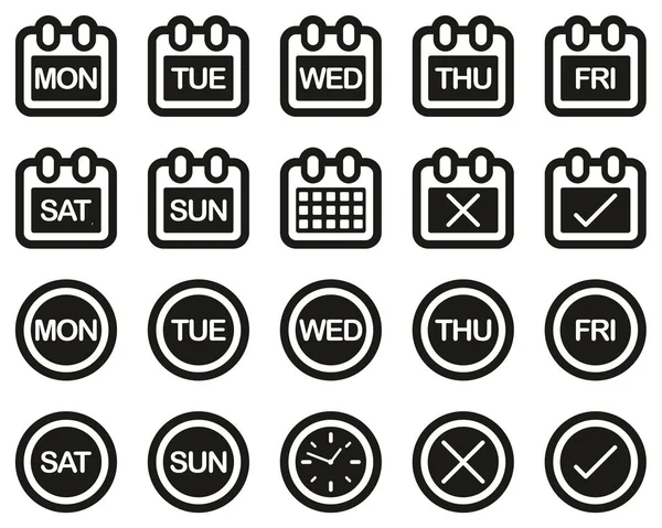 Days Of The Week Icons White On Black Sticker Set Big — Stock Vector