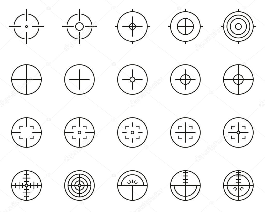 Crosshair or Sight Icons Black & White Thin Line Set Big