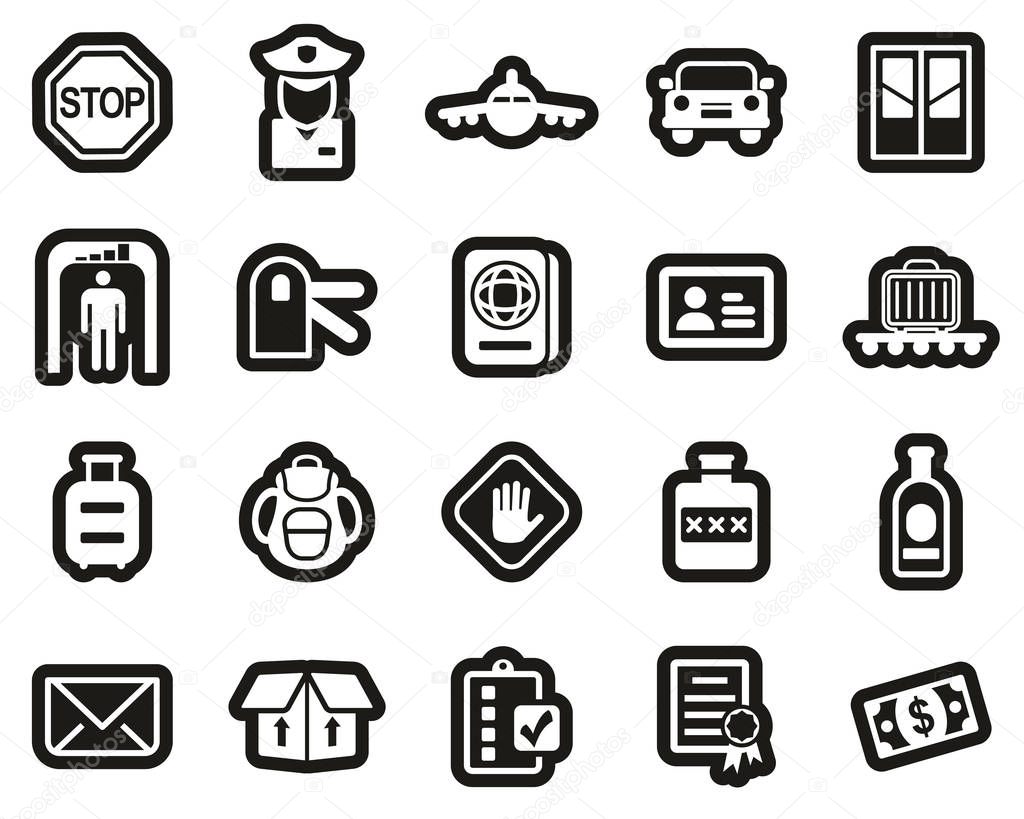 Customs Icons White On Black Sticker Set Big