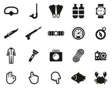 Dalış ve Dalış Vites Simgeleri Siyah & Beyaz Set Büyük