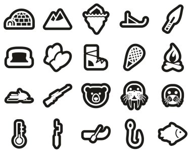 Eskimo Kültürü & Araç Simgeleri Siyah Etiketteki Beyaz Büyük Ayarlar