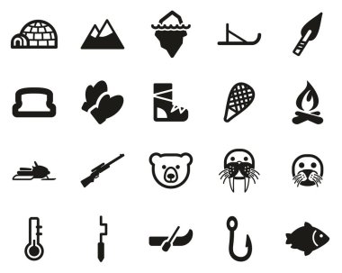 Eskimo Kültürü & Araç Simgeleri Siyah & Beyaz Set Büyük