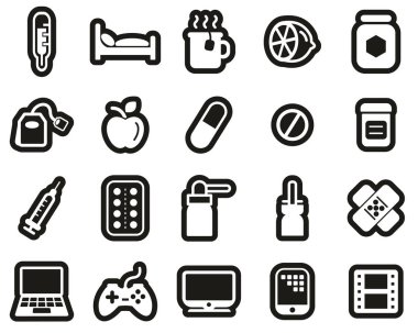 Flue veya Soğuk Simgeler Siyah Etikette Beyaz Büyük Ayarlı