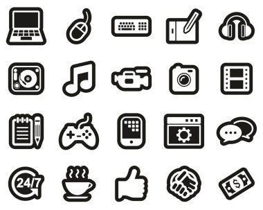 Serbest Ticaret Simgeleri Siyah Etikette Beyaz Büyük Ayarlandı