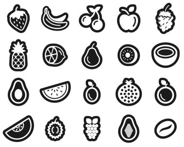 Meyve ya da Meyve Simgesi Siyah Etikette Beyaz Büyük