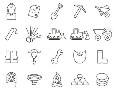 Altına Hücum ya da Altın Madenciliği Simgeleri Siyah & Beyaz İnce Çizgi Büyük Ayarlandı