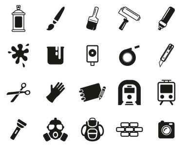 Graffiti Sanat ve Sokak Sanatı Simgeleri Siyah & Beyaz Set Büyük