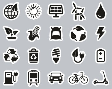 Yeşil Enerji Simgeleri Siyah & Beyaz Etiketi Büyük Ayarla