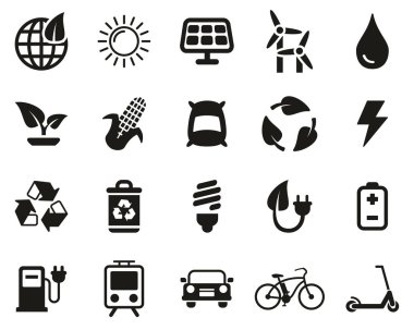Yeşil Enerji Simgeleri Siyah & Beyaz Büyük Ayarla