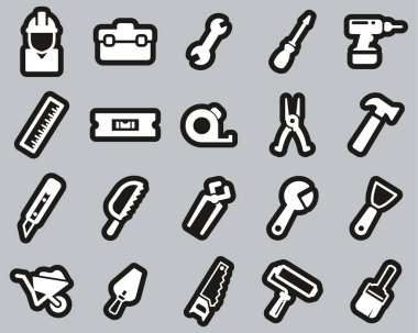Tamirci Araçları & Ekipman Simgeleri Siyah Etiketteki Beyaz Büyük Ayarlar