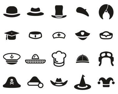 Şapka Simgeleri Siyah & Beyaz Büyük Ayarlar