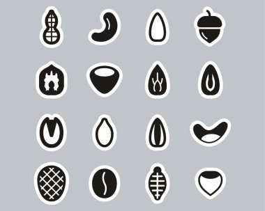 Sağlıklı Atıştırmalıklar veya Fındık Simgeleri Siyah & Beyaz Etiket Büyük Ayarla