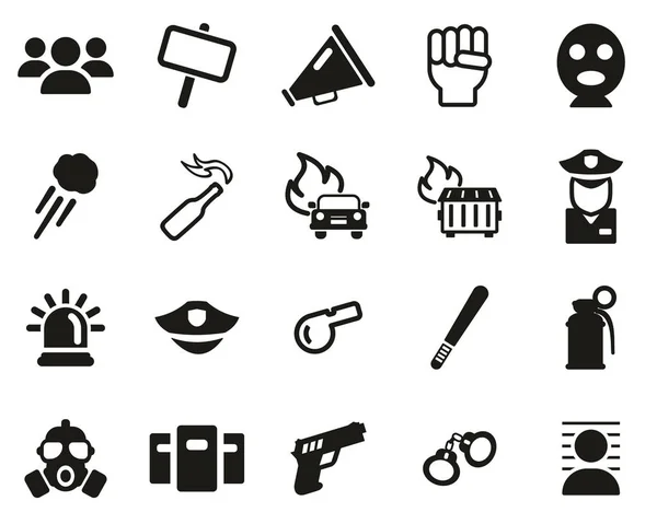 Demonstration Or Protest Icons Black & White Set Big — Stock Vector
