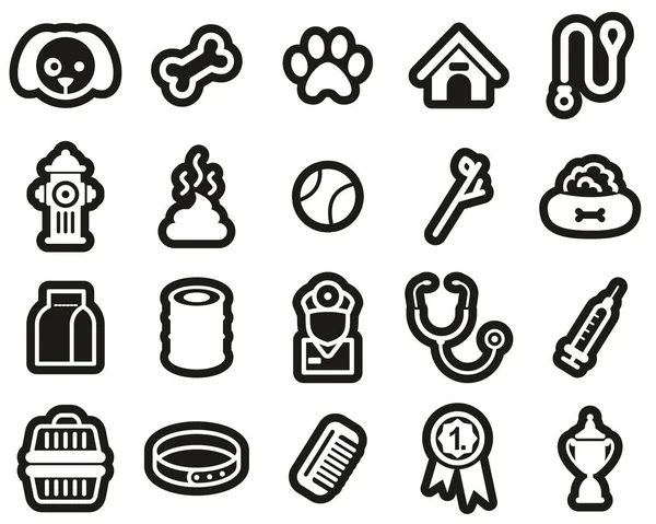 Perro o mascota perro iconos blanco en blanco etiqueta engomada conjunto grande — Vector de stock