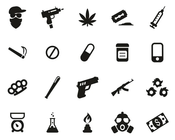 Traficante de drogas ou ícones de cartel de drogas preto & branco conjunto grande — Vetor de Stock