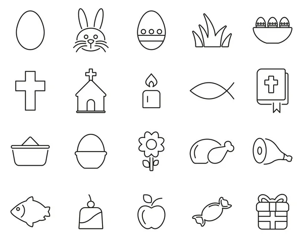 Pascua vacaciones tradición y cultura iconos blanco y negro delgada línea — Vector de stock