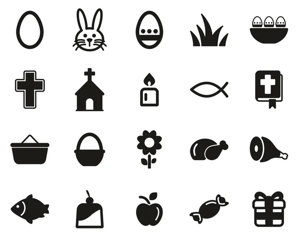 Pascua vacaciones tradición y cultura iconos blanco y negro conjunto grande — Vector de stock