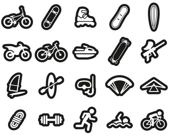 Icons White On Black Sticker Set Big — стоковый вектор