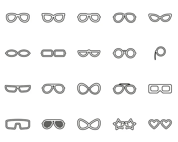 Eyeglasses & Sunglasses Icons Black & White Thin Line Set Big — Stock Vector