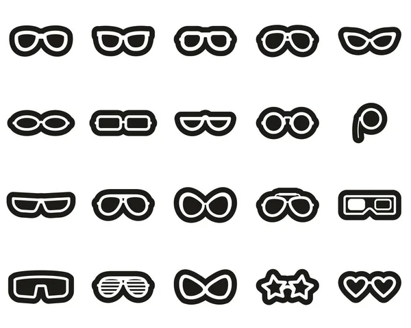 검은 스티커 위에 흰색 안경 과 선글라스 아이콘큰 세트 — 스톡 벡터