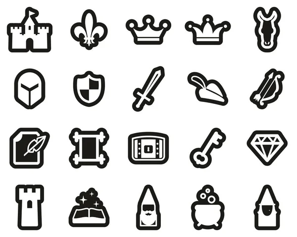 Fantasy eller saga ikoner vit på svart klistermärke ställa stora — Stock vektor