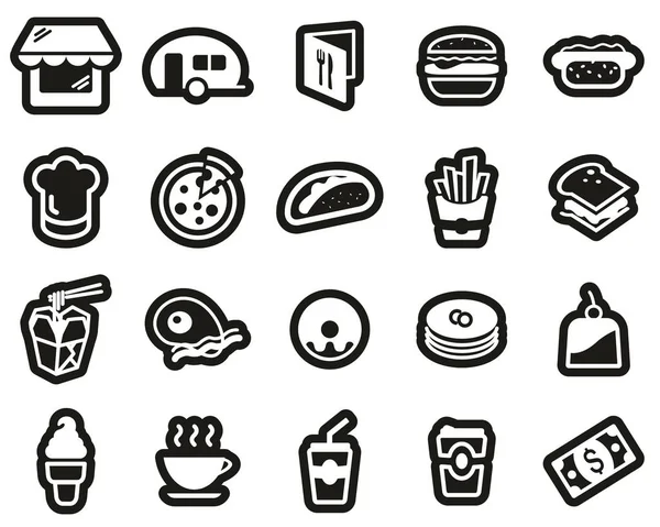 Fast Food Restaurant Or Fast Food Stand Icons White On Black Sti — Stock Vector