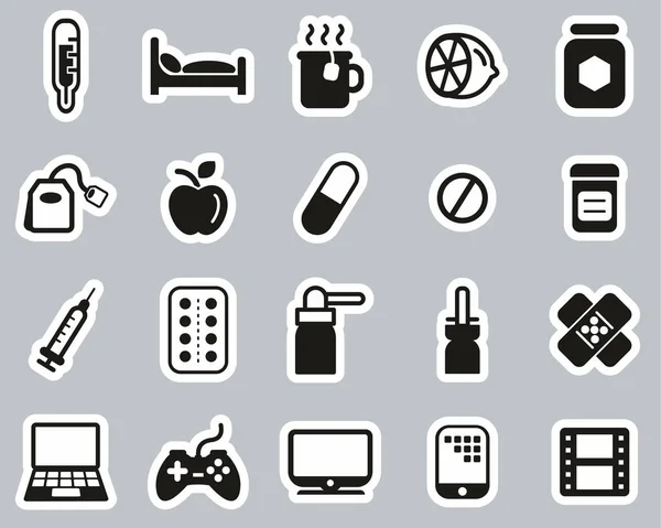 Flue Or Cold Icons Black & White Sticker Set Big — стоковый вектор