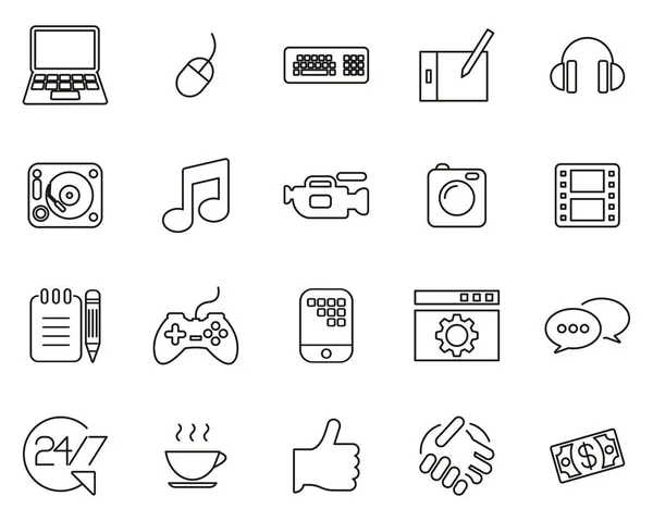 Freelance Business Icons Black & White Thin Line Big Set — Stockvektor