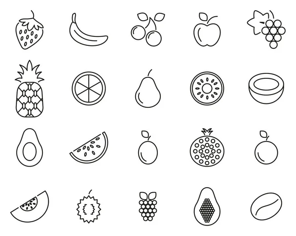 Frutas ou frutas ícone preto & branco fino linha definido grande — Vetor de Stock