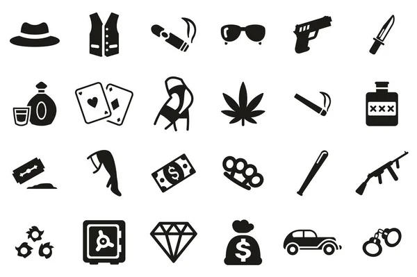 Gangster Lifestyle Icons Black & White Set Big — Stock Vector