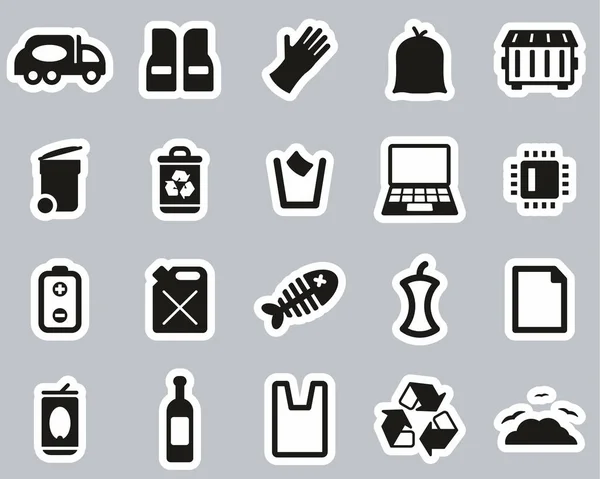 Garbageman ikoner svart & vitt klistermärke som stora — Stock vektor