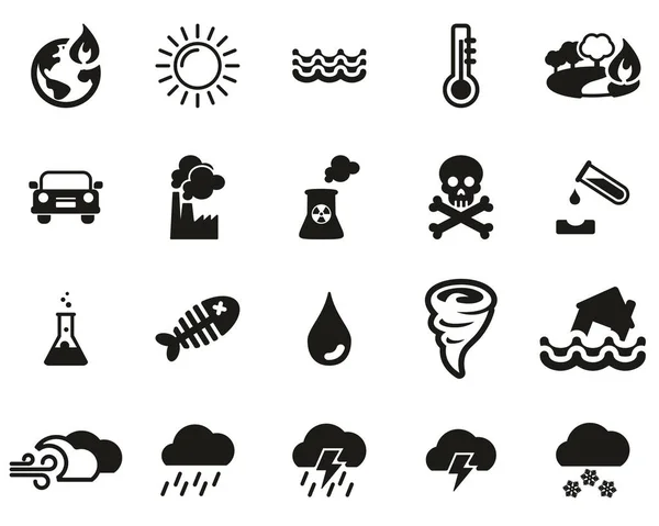 Иконы глобального потепления черно-белые — стоковый вектор