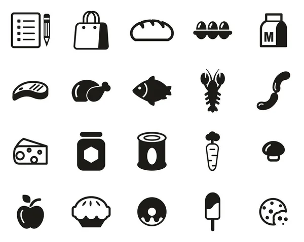 Conjunto de iconos de la lista de supermercados en blanco y negro Grande — Archivo Imágenes Vectoriales