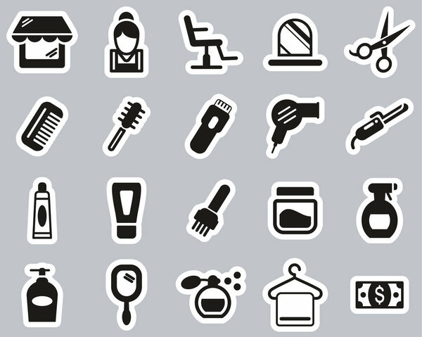 Hair Salon & Hair Salon Equipment Icons Black & White Sticker Se