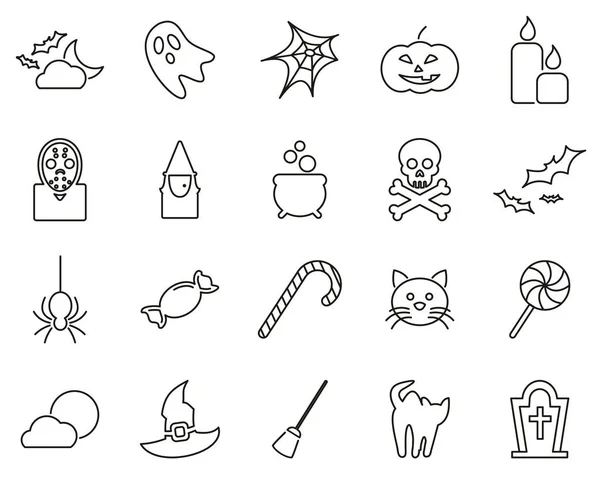 Halloween feriado & cultura ícones preto & branco fino linha definido bi — Vetor de Stock
