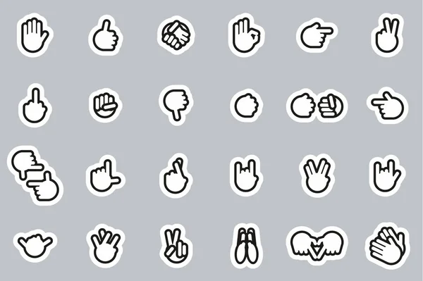 Hand tecken och handgester ikoner svart & vitt klistermärke set stort — Stock vektor