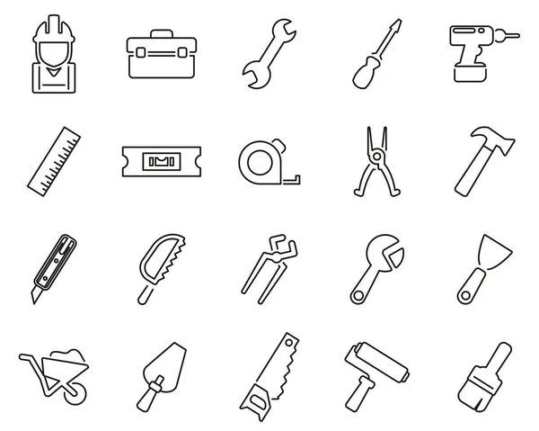 Handyman ferramentas e equipamentos ícones preto & branco fino linha definido grande — Vetor de Stock
