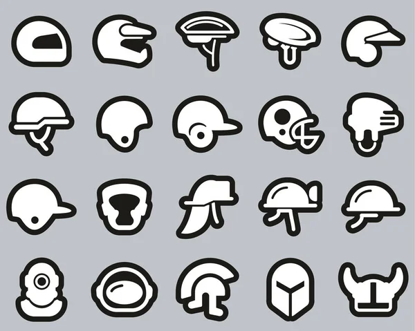 Casco o iconos de casco de seguridad blanco en etiqueta engomada negro conjunto grande — Vector de stock