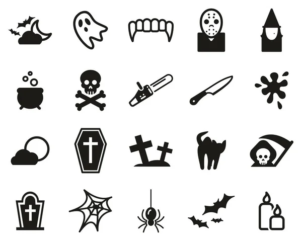 Horror o iconos de miedo negro y blanco conjunto grande — Vector de stock