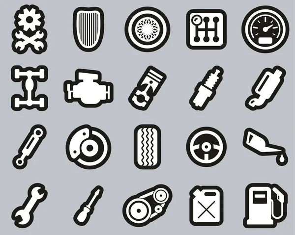 Hot Rod Culture & Parts Icons White On Black Sticker Set Big — стоковый вектор