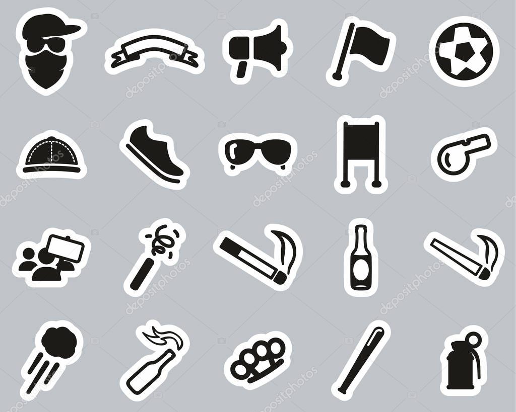 Supporter Or Sports Fan Icons Black & White Sticker Set Big