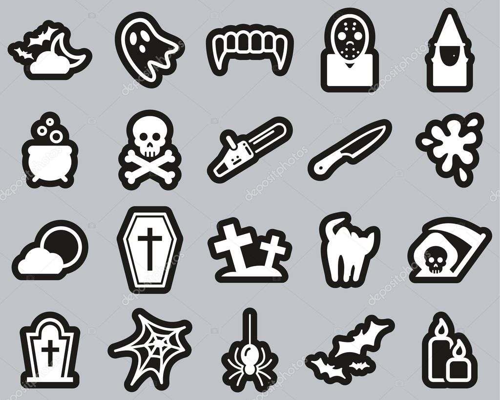 Horror Or Scary Icons White On Black Sticker Set Big