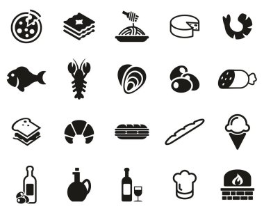 İtalyan Geleneksel Gıda ve Kültür Simgeleri Siyah & Beyaz Büyük Set