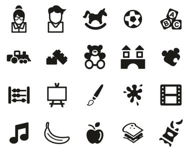 Anaokulu ya da Gündüz Bakımı Simgeleri Siyah & Beyaz Set Büyük