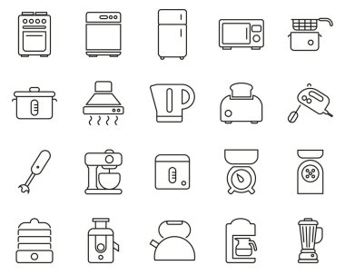 Kitchen Appliances Icons Black & White Thin Line Set Big clipart