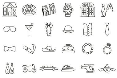 Lüks veya Lüks Yaşam Simgeleri Siyah & Beyaz İnce Çizgi Büyük Ayarlandı